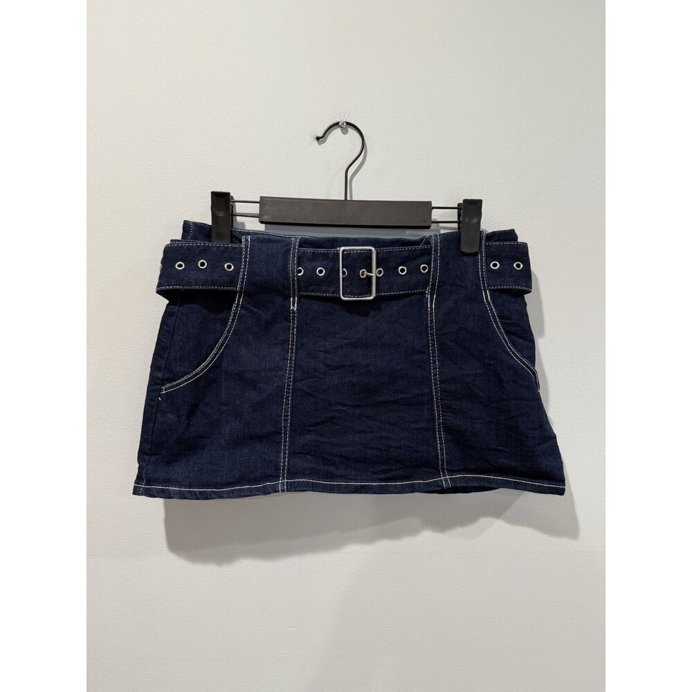 Love Tree Denim Skirt Womens Small Belted Cotton Side Zip Travel Vacation Preppy